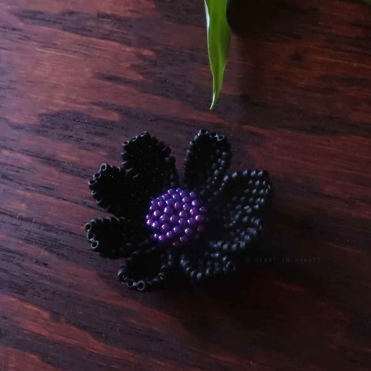 Heart in Hawaii 2 inch Beaded Plumeria Flower Brooch - Purple Tack Pin with Butterfly Clutch